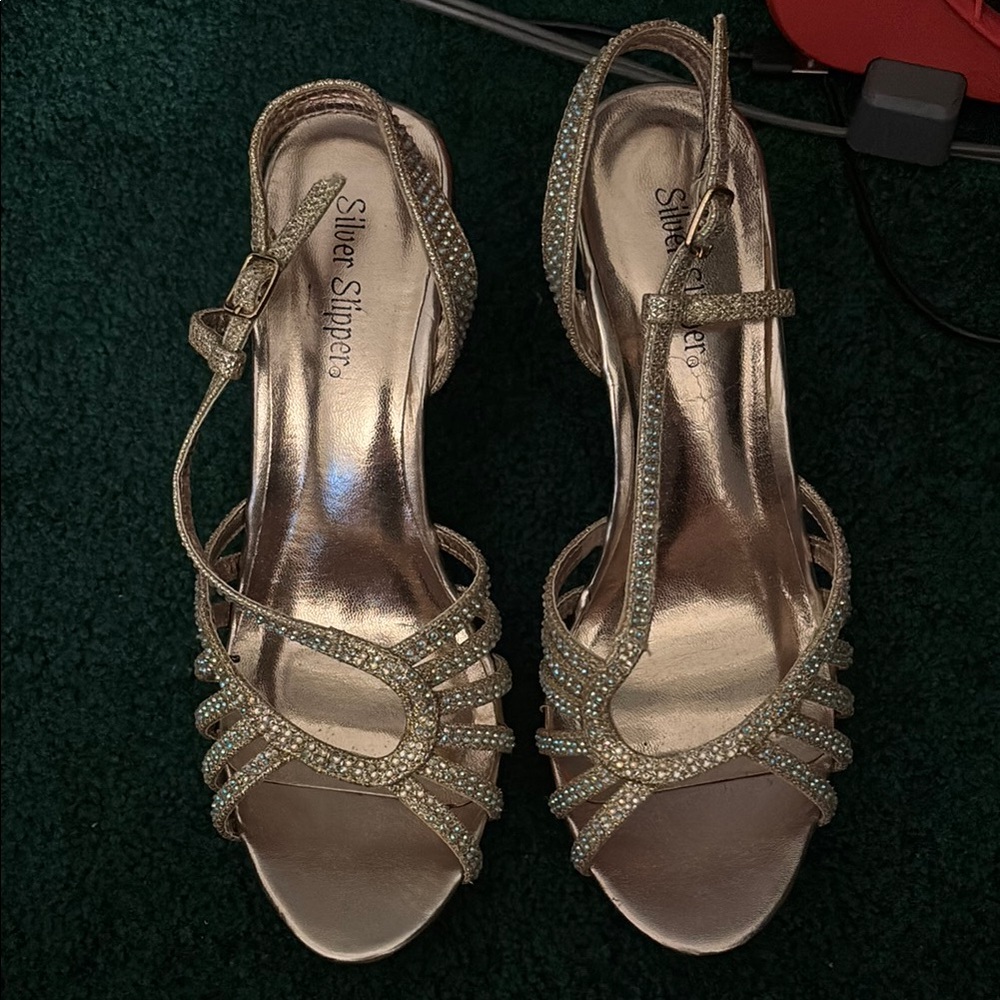 Gold High Heel Slingback Sandals